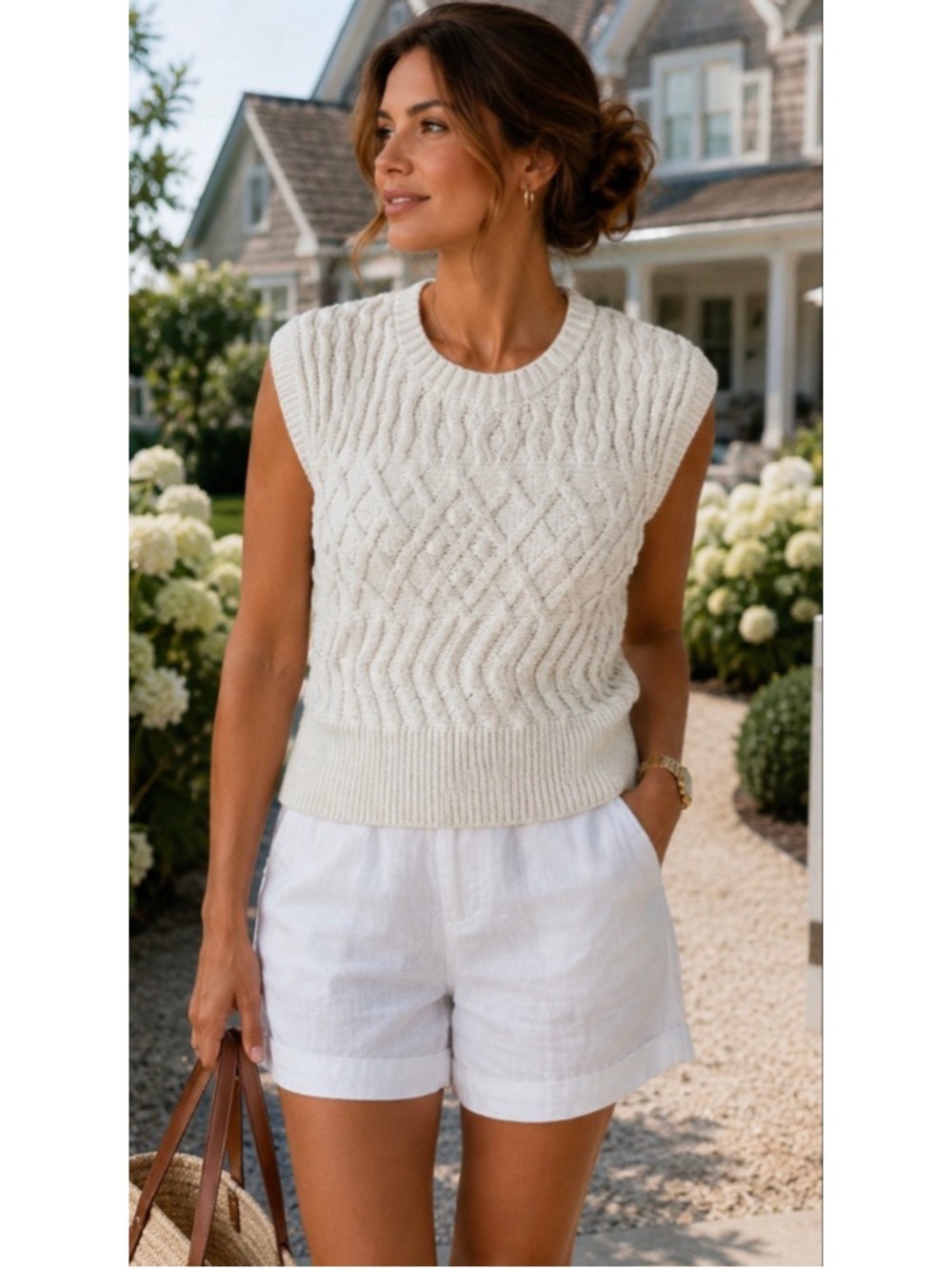 New PURE/US Cream Cable Knit Sleeveless Sweater Vest M